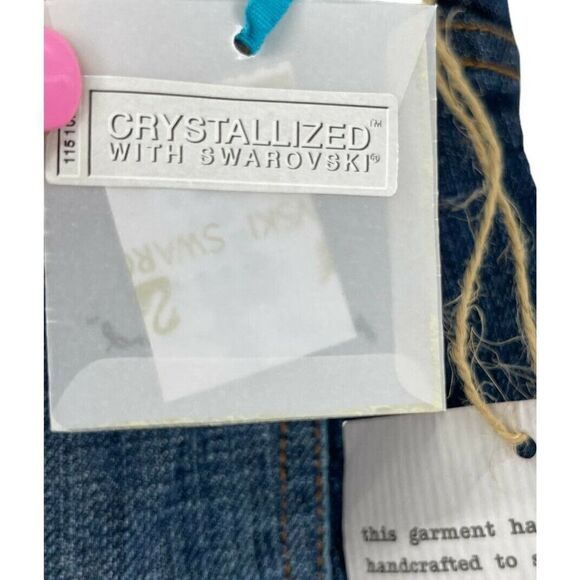 7FAMK Bootcut Blue Jeans Swarovski Crystal Pocket Womens Size 30 Designer Denim - Picture 5 of 9
